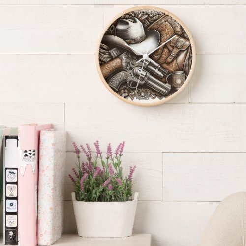Wild West With Cowboy Hat and Guns Clock