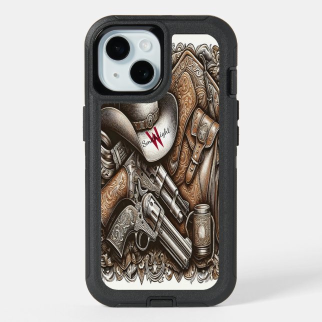 Wild West With Cowboy Hat and Guns iPhone 15 Case (Back)