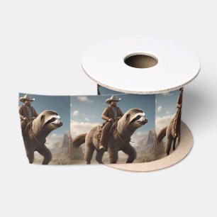 "Wild West Wonders: Cowboy Riding a Sloth Horse" Satin Ribbon