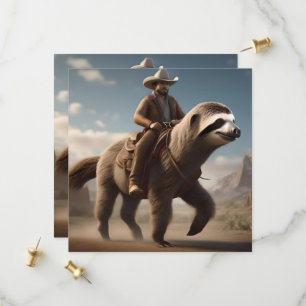 "Wild West Wonders: Cowboy Riding a Sloth Horse" Save The Date