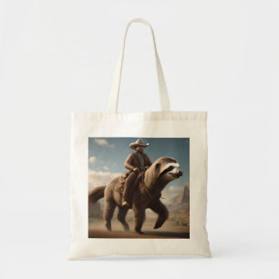 "Wild West Wonders: Cowboy Riding a Sloth Horse" Tote Bag