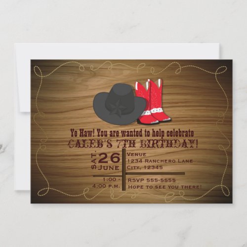 Wild Western Country Rope Boots  Hat Invitation