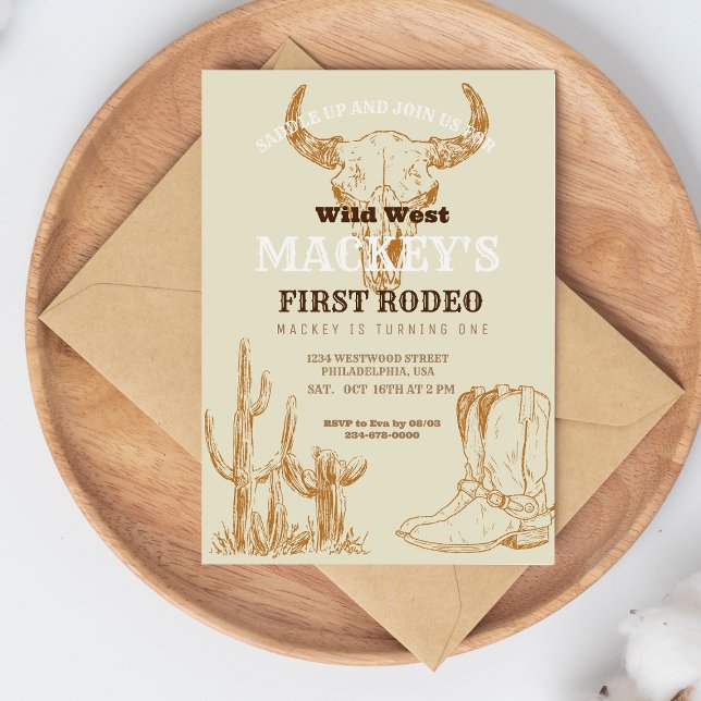 Wild Western First Rodeo Birthday Party Boy  Invitation (Creator Uploaded)
