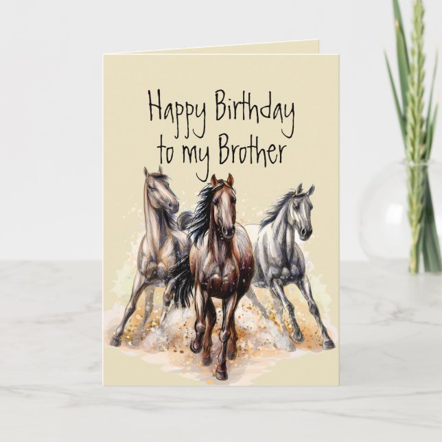 Wild Western Horses Birthday Brother Farm Animal Card (Front)