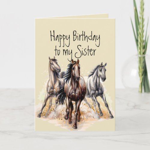 Wild Western Horses Birthday Sister Farm Animal Card