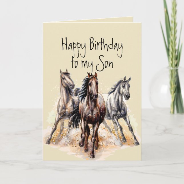 Wild Western Horses Birthday Son Animal  Card (Front)