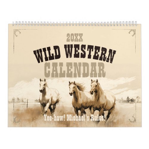 Wild Western Horses Editable mens gift Calendar