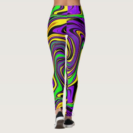 Wild Wet Paint Green Purple and Yellow Abstract Leggings