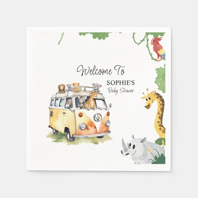 Wild Wheels Safari Animal Baby Shower Camper Van Napkins (Front)