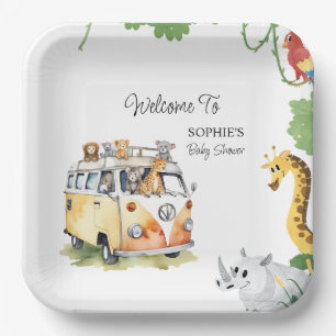 Wild Wheels Safari Animal Baby Shower Camper Van Paper Plates