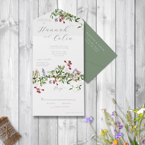 Wild Whimsical Blooms  Greenery All In One Invitation