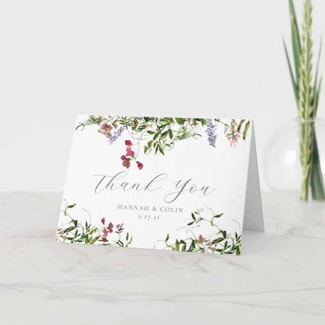 Wild Whimsical Blooms & Greenery Letterpress Thank You Card (Front)