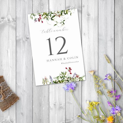 Wild Whimsical Blooms  Greenery Table Number