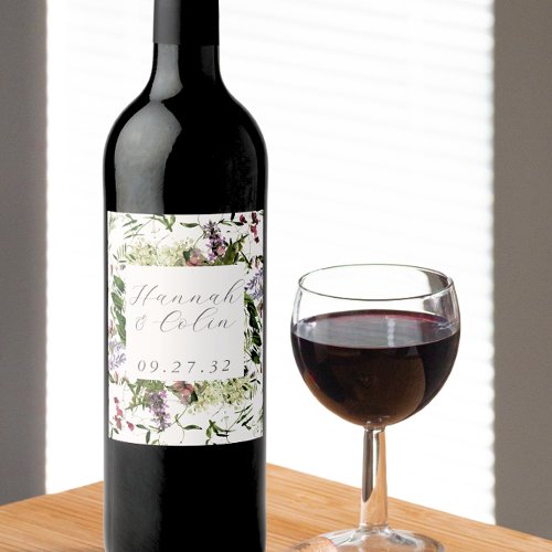 Wild Whimsical Blooms  Greenery Wine Label