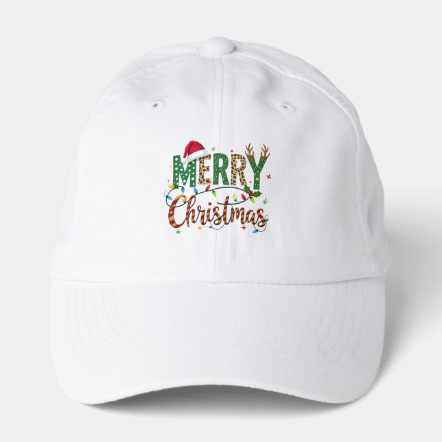 Wild Whimsical Merry Christmas Leopard Print Performance Cap (Front)