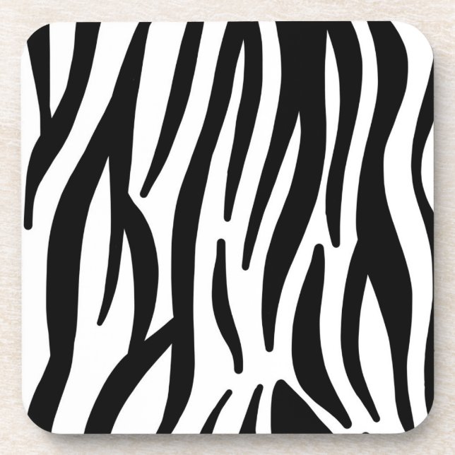Wild white and black zebra skin print pattern drink coaster (Front)