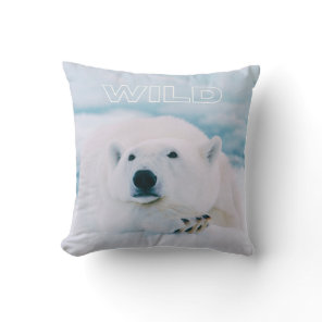 Wild White Arctic Polar Bear in Icy Snow Scene Throw Pillow