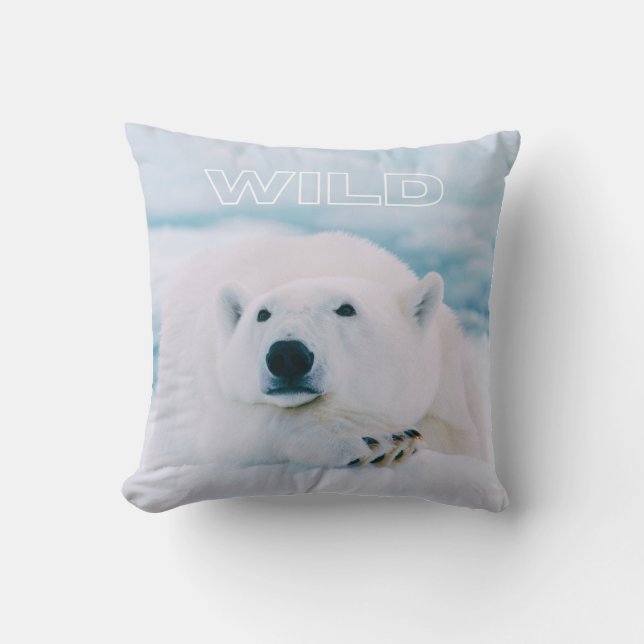Wild White Arctic Polar Bear in Icy Snow Scene Throw Pillow (Front)