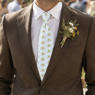 Wild White Daisy Blue Neck Tie