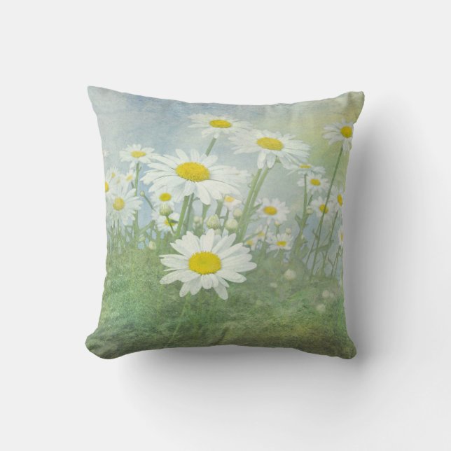 Wild White Daisy Field Throw Pillow (Front)