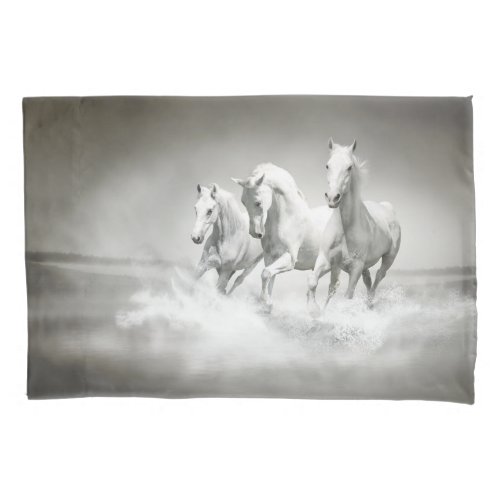Wild White Horses 2 sides Pillowcase