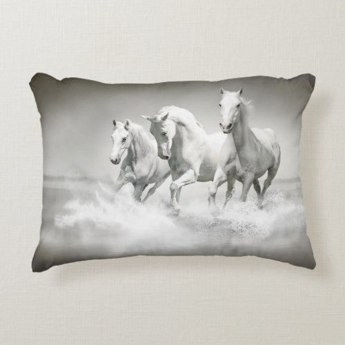Wild White Horses Accent Pillow