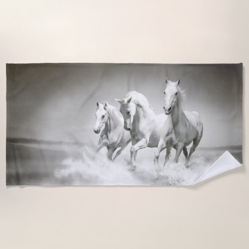 Wild White Horses Beach Towel