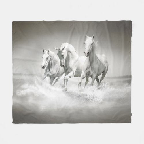Wild White Horses Fleece Blanket