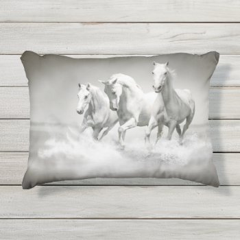 Wild White Horses Outdoor Accent Pillow by FantasyPillows at Zazzle
