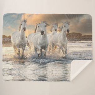 Wild White Horses Sherpa Blanket