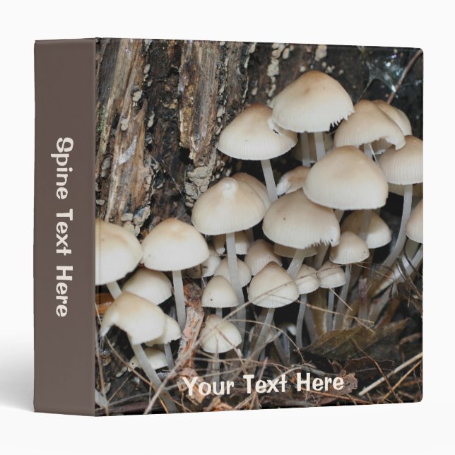 Wild White Mushrooms Nature Personalized 3 Ring Binder (Front/Spine)