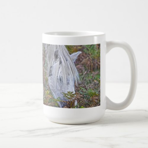 Wild White New Forest Pony Grazing on Bracken Coffee Mug
