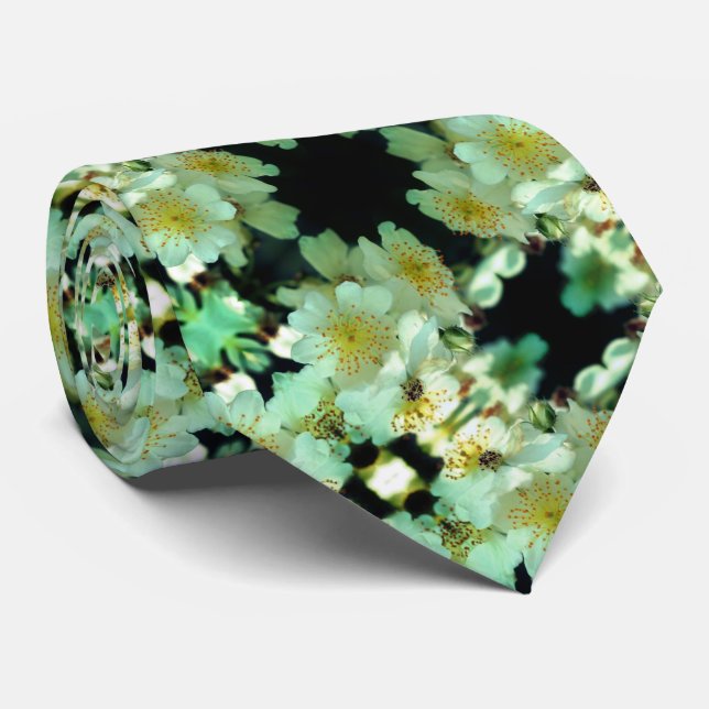Wild White Rambling Roses Floral Pattern        Neck Tie (Rolled)