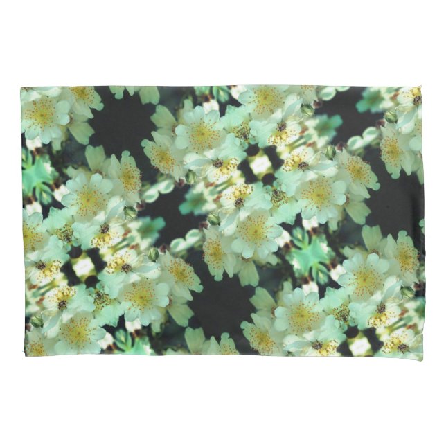 Wild White Rambling Roses Floral Pillow Case (Front)