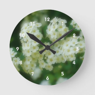 Wild White Rambling Roses Flower Round Clock