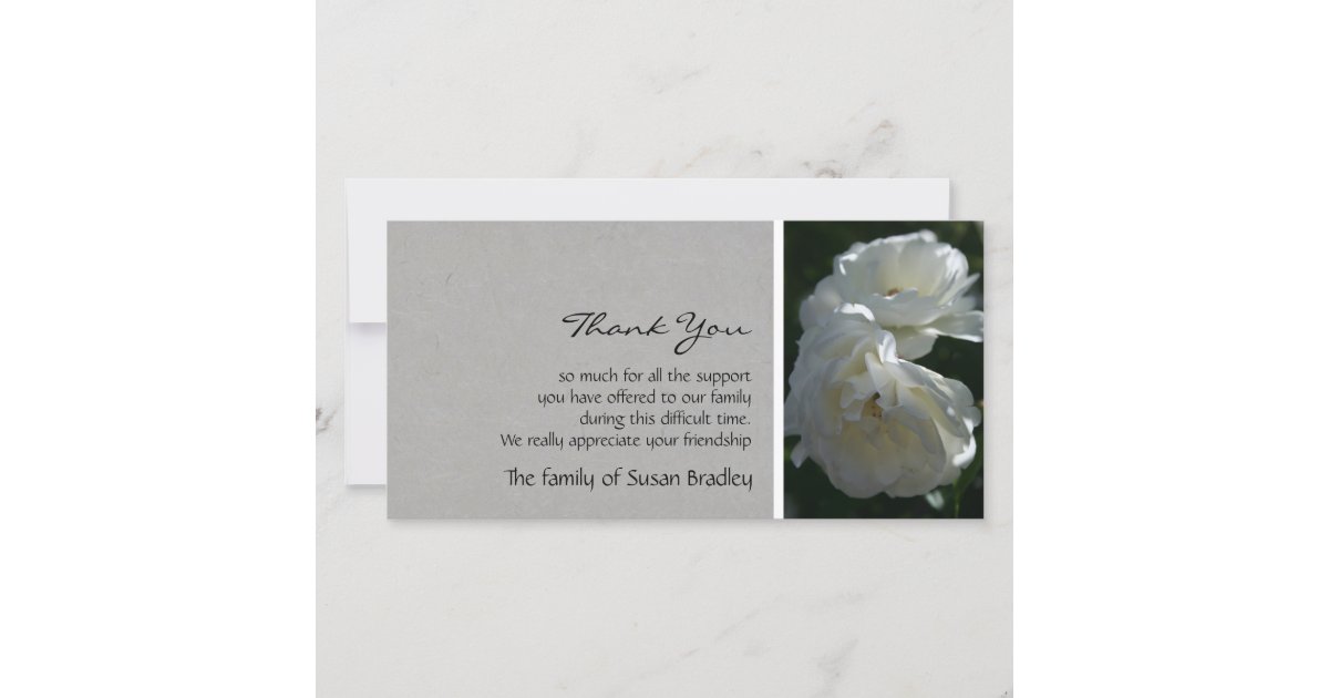 Wild White Roses 1 Sympathy Thank You Card | Zazzle