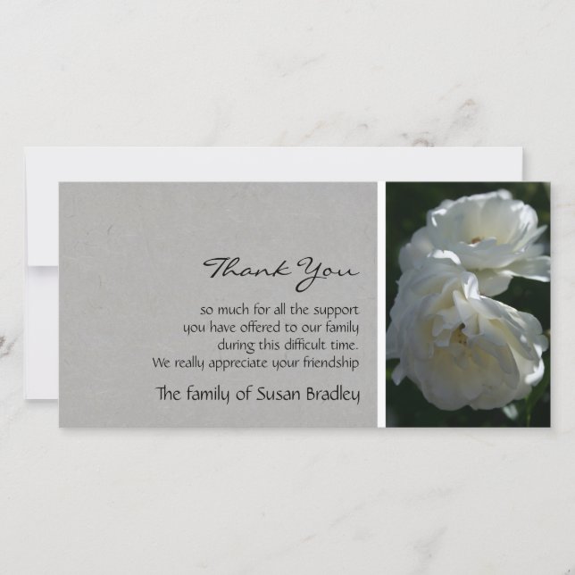 Wild White Roses 1 Sympathy Thank You Card (Front)