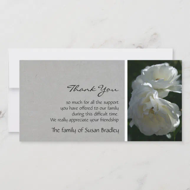 Wild White Roses 1 Sympathy Thank You Card | Zazzle