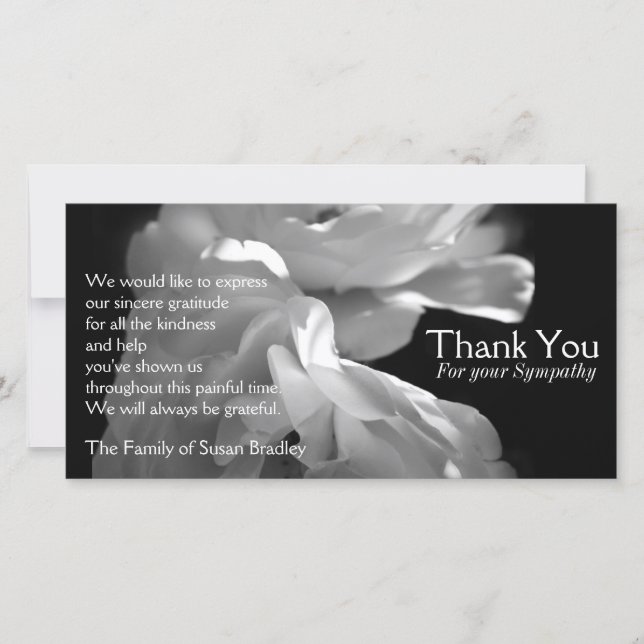 Wild White Roses 1 Sympathy Thank You Card (Front)