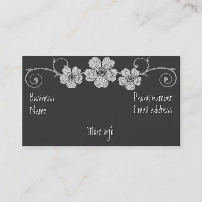 Wild White Roses Chalkboard Business Card (Front)