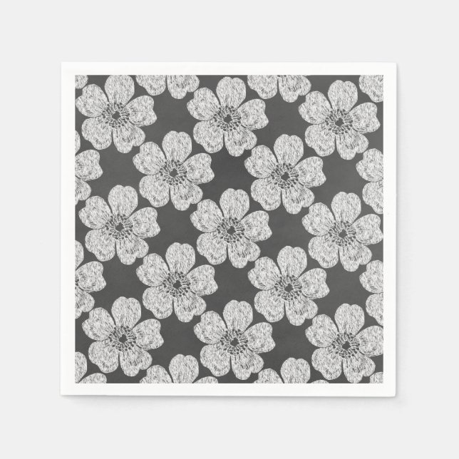 Wild White Roses Chalkboard Paper Napkins (Front)