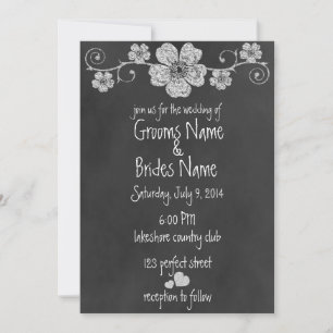Wild White Roses Chalkboard Wedding Invitation
