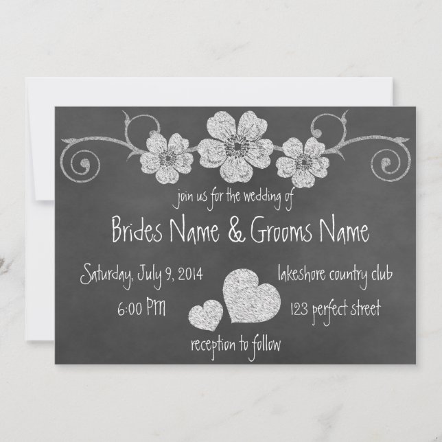 Wild White Roses Chalkboard Wedding Invitation (Front)