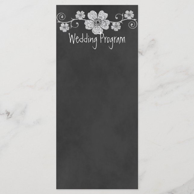 Wild White Roses Chalkboard Wedding Program Card (Front)