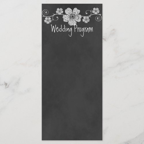 Wild White Roses Chalkboard Wedding Program Card