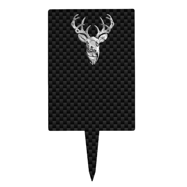 Wild White Tail Deer on Carbon Fiber Style Print Cake Topper (Front)