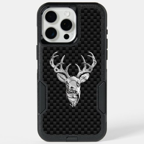 Wild White Tail Deer on Carbon Fiber Style Print iPhone 15 Pro Max Case