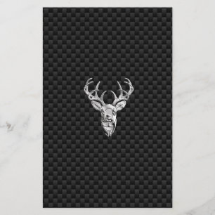 Wild White Tail Deer on Carbon Fiber Style Print Stationery