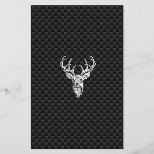 Wild White Tail Deer on Carbon Fiber Style Print Stationery (Front)