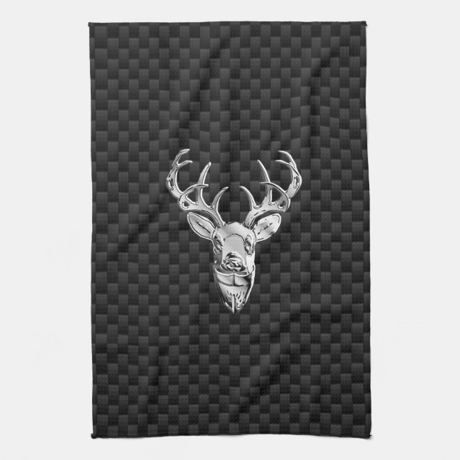 Wild White Tail Deer on Carbon Fiber Style Print Towel (Vertical)